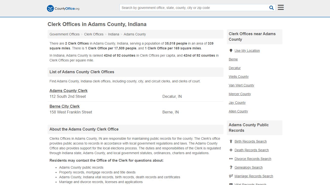Clerk Offices - Adams County, IN (County & Court Records)